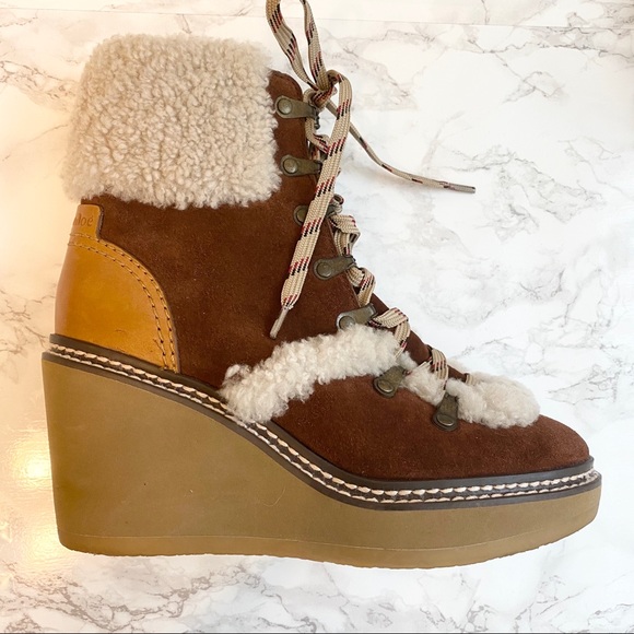 See by Chloé Martinica Shearling Wedge Boot 5.5 - Picture 6 of 15
